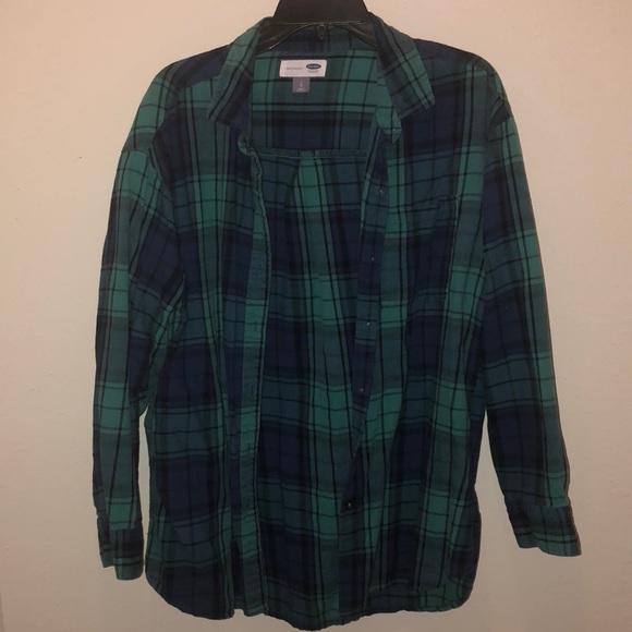 Old Navy Tops - Green and Blue Plaid Boyfriend Shirt